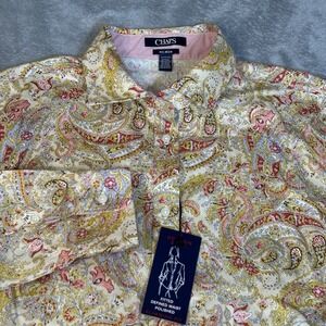 NWT Chaps No Iron Yellow Paisley Button Down Top Classic size 1X Womens